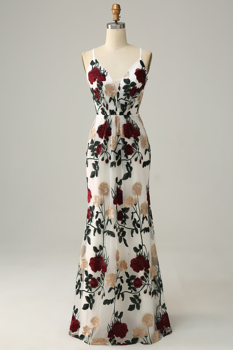 Load image into Gallery viewer, Mermaid Ivory Flower Printed Long Prom Dress