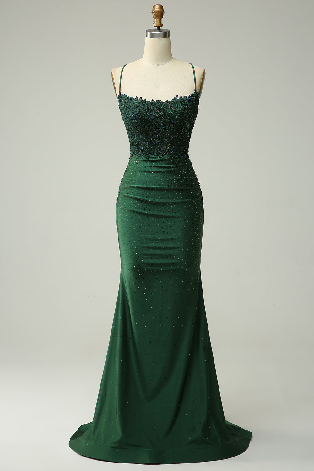 Mermaid Halter Dark Green Long Prom Dress with Beading