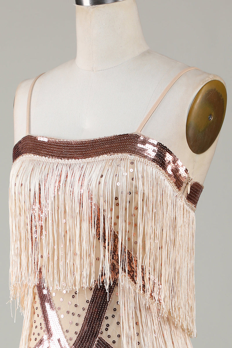 Load image into Gallery viewer, Black Spaghetti Straps Sequins 1920s Dress with Fringes