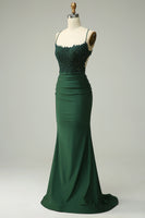 Load image into Gallery viewer, Mermaid Halter Dark Green Long Prom Dress with Beading