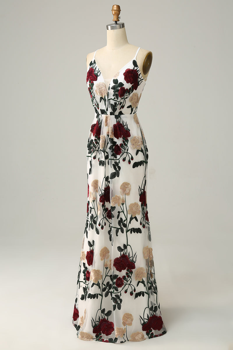 Load image into Gallery viewer, Mermaid Ivory Flower Printed Long Prom Dress