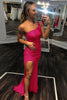 Load image into Gallery viewer, Red One Shoulder Sequins Mermaid Prom Dress with Slit
