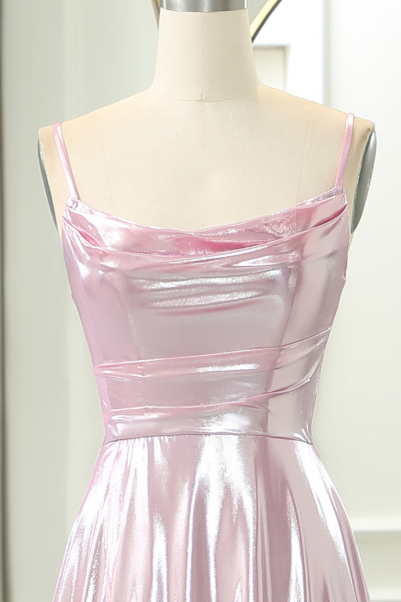 Load image into Gallery viewer, Sparkly Pink A Line Spaghetti Straps Long Prom Dress With Slit