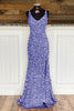 Load image into Gallery viewer, Sheath Spaghetti Straps Red Sequins Prom Dress with Split Front