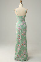 Load image into Gallery viewer, Mermaid Spaghetti Straps Flower Printed Light Green Long Prom Dress