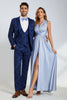 Load image into Gallery viewer, Peak Lapel One Button Dark Blue Jacquard Men&#39;s Wedding Party Suits