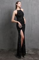 Load image into Gallery viewer, Burgundy Sequin Long Prom Dress with Slit