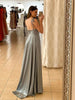 Load image into Gallery viewer, A Line Spaghetti Straps Light Green Long Prom Dress with Silt