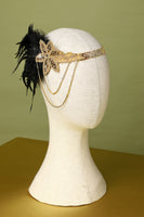 Load image into Gallery viewer, 1920s Black and Gold Feather Beaded Headband