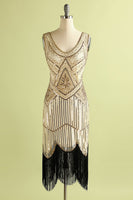 Load image into Gallery viewer, Champagne and Black Sequin Bodycon 1920s Dress