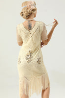Load image into Gallery viewer, Apricot Beaded Sequin 1920s Dress with Sleeves