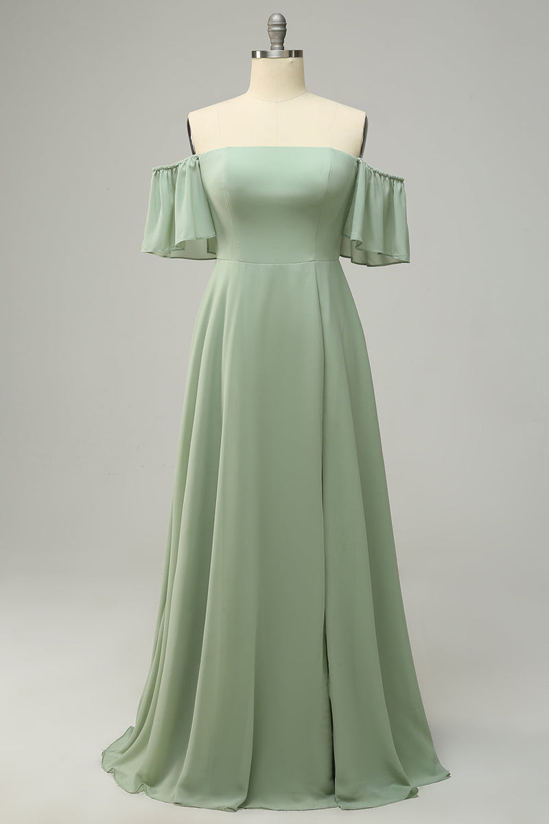 Load image into Gallery viewer, A Line Off the Shoulder Yellow Long Bridesmaid Dress