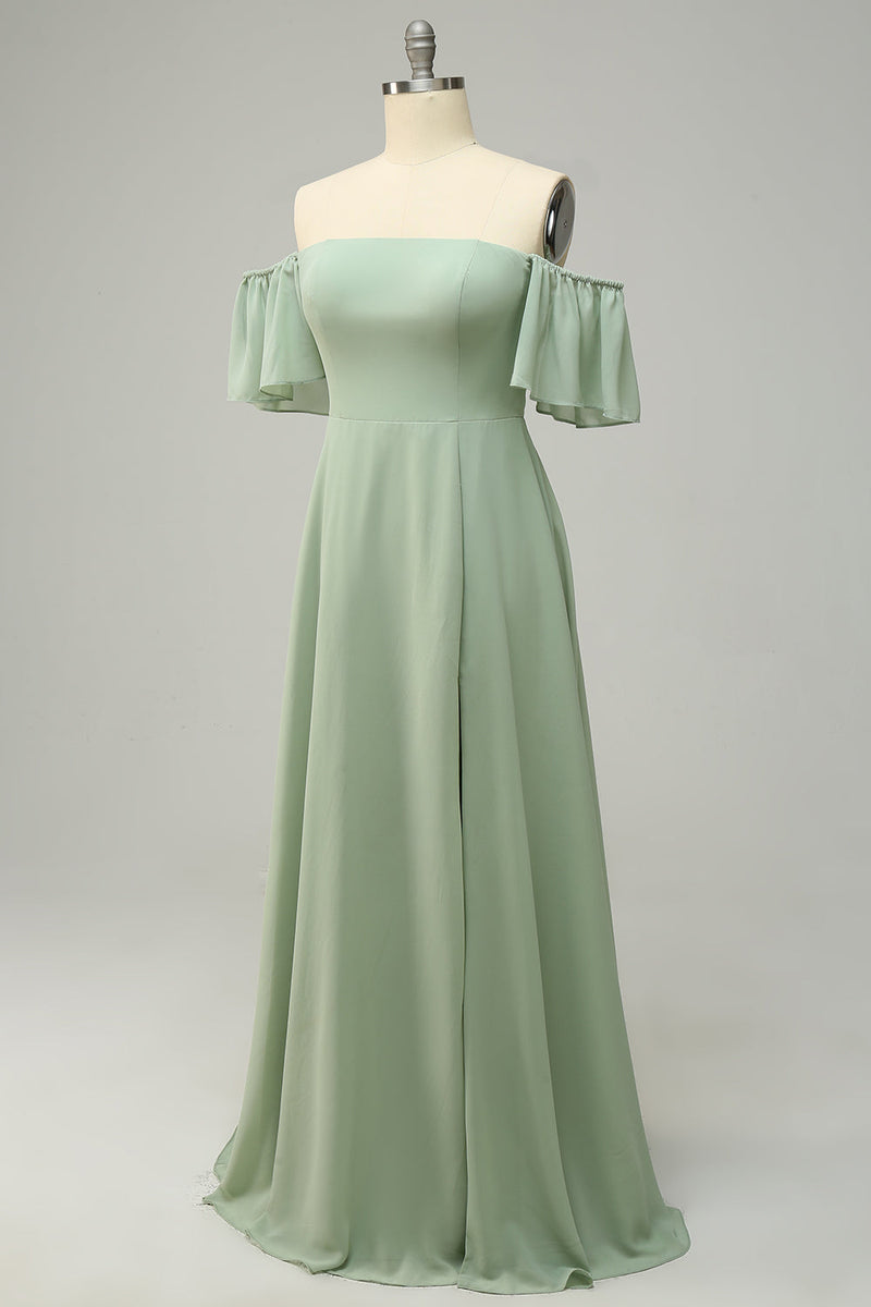 Load image into Gallery viewer, A Line Off the Shoulder Yellow Long Bridesmaid Dress