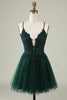 Load image into Gallery viewer, A Line Spaghetti Straps Dark Green Short Homecoming Dress with Appliques
