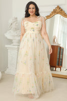 Load image into Gallery viewer, Plus Size Champagne Embroidery Long Prom Dress