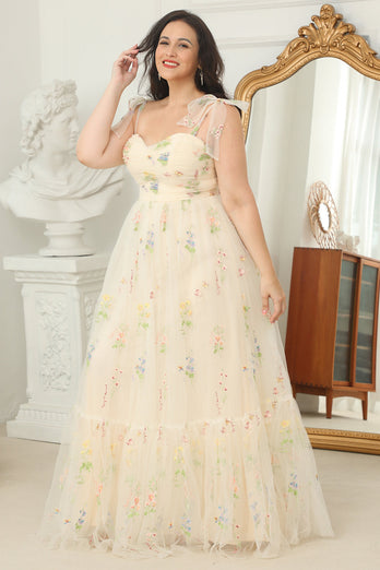Plus Size Champagne Embroidery Long Prom Dress