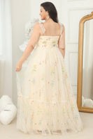Load image into Gallery viewer, Plus Size Champagne Embroidery Long Prom Dress