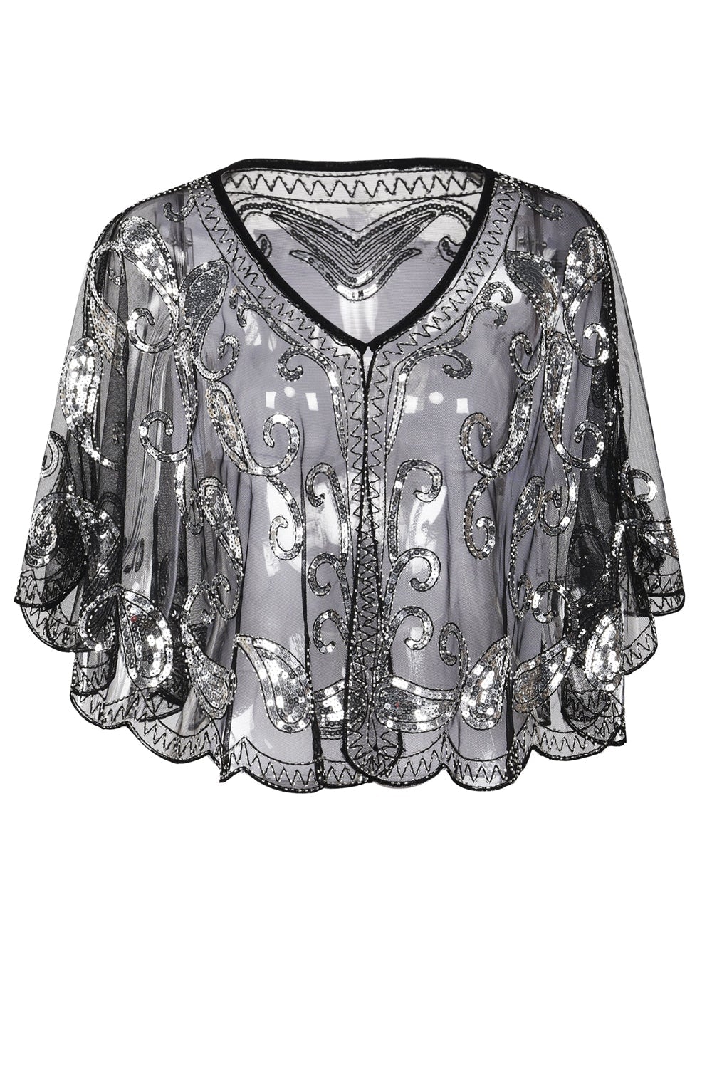 Black Sequin 1920s Batwing Shawl