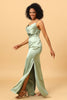 Load image into Gallery viewer, Sage Mermaid Cowl Neckline Long Satin Bridesmaid Dress