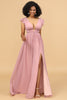 Load image into Gallery viewer, Blush A Line V-Neck Long Chiffon Bridesmaid Dress with Slit