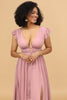 Load image into Gallery viewer, Blush A Line V-Neck Long Chiffon Bridesmaid Dress with Slit