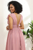 Load image into Gallery viewer, Blush A Line V-Neck Long Chiffon Bridesmaid Dress with Slit