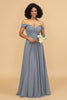 Load image into Gallery viewer, Grey Blue A Line Off the Shoulder Long Chiffon Bridesmaid Dress