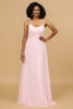 Load image into Gallery viewer, Pink Sheath/Column Spaghetti Straps Long Chiffon Bridesmaid Dress