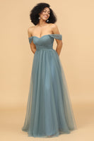 Load image into Gallery viewer, Off the Shoulder Tulle Bridesmaid Dress with Ruffles