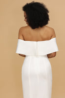 Load image into Gallery viewer, White Off the Shoulder Satin Bridesmaid Dress