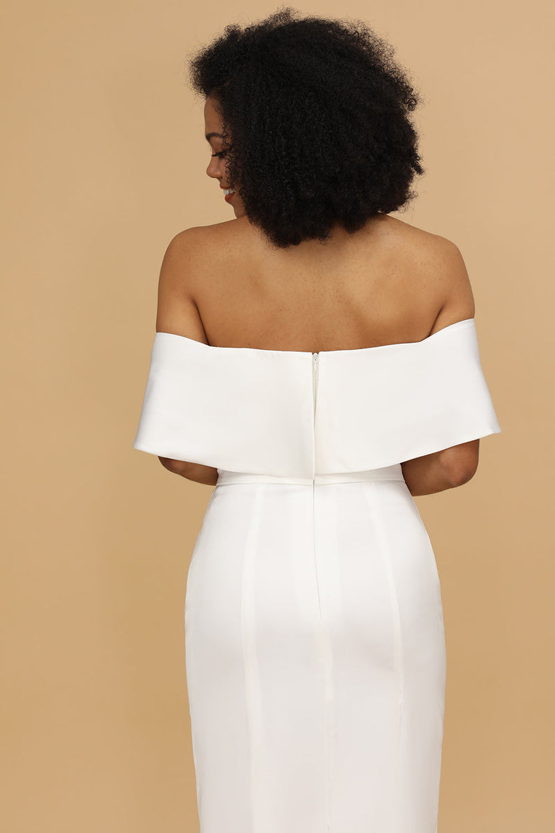 Load image into Gallery viewer, White Off the Shoulder Satin Bridesmaid Dress