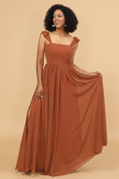 Load image into Gallery viewer, Terracotta A-Line Floor Length Chiffon Bridesmaid Dress With Ruffles
