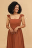 Load image into Gallery viewer, Terracotta A-Line Floor Length Chiffon Bridesmaid Dress With Ruffles