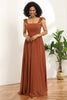 Load image into Gallery viewer, Terracotta A-Line Floor Length Chiffon Bridesmaid Dress With Ruffles