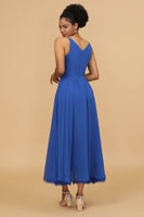 Load image into Gallery viewer, Royal Blue A Line Spaghetti Straps Long Chiffon Bridesmaid Dress with Ruffles