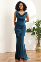 Load image into Gallery viewer, Ink Blue Satin Mermaid Bridesmaid Dress