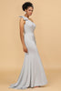 Load image into Gallery viewer, Grey Satin One Shoulder Mermaid Bridesmaid Dress With Bowknot