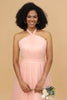 Load image into Gallery viewer, A Line Halter Blush Long Bridesmaid Dress