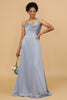 Load image into Gallery viewer, A Line Asymmetrical Neck Grey Blue Satin Long Bridesmaid Dress