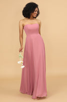 Load image into Gallery viewer, Chiffon A Line Blush Bridesmaid Dress