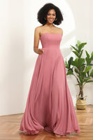 Load image into Gallery viewer, Chiffon A Line Blush Bridesmaid Dress