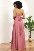 Load image into Gallery viewer, Chiffon A Line Blush Bridesmaid Dress