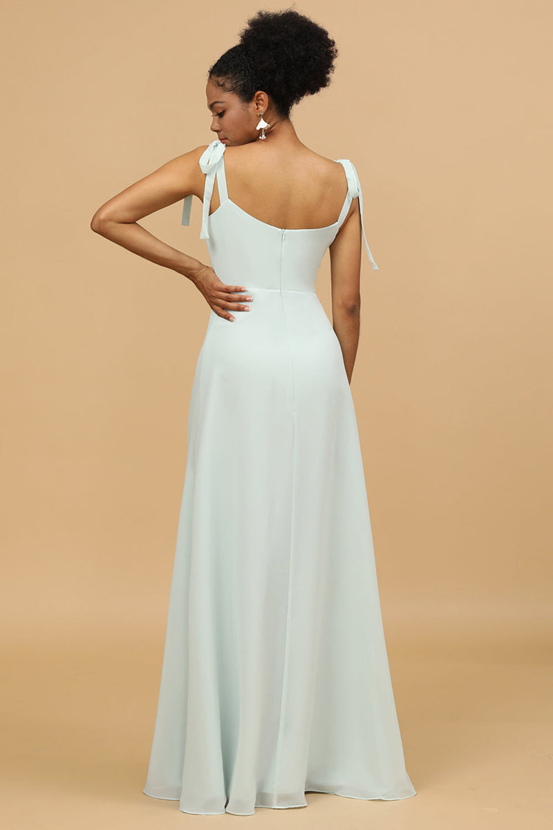 Load image into Gallery viewer, Spaghetti Straps Mint Bridesmaid Dress with Slit