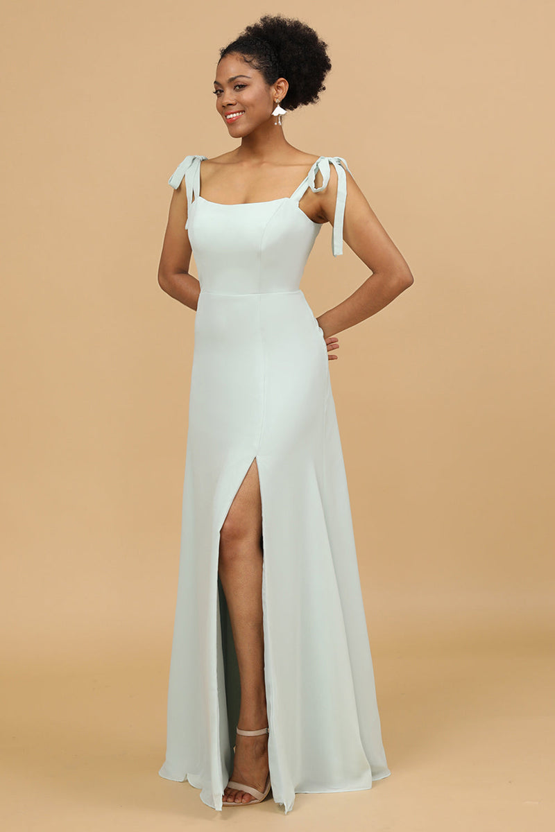 Load image into Gallery viewer, Spaghetti Straps Mint Bridesmaid Dress with Slit
