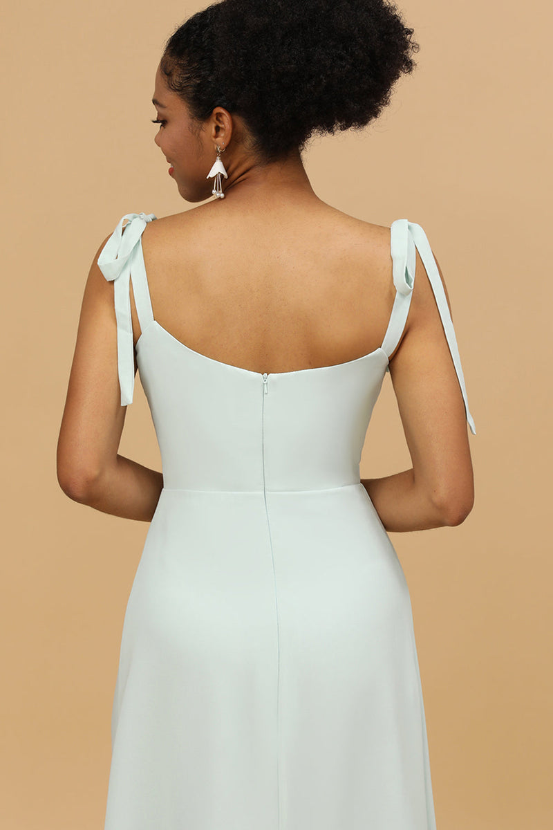 Load image into Gallery viewer, Spaghetti Straps Mint Bridesmaid Dress with Slit
