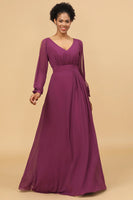 Load image into Gallery viewer, Purple Long Sleeves Cold Shoulder Bridesmaid Dress