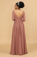 Load image into Gallery viewer, Blush V-Neck Long Sleeves Bridesmaid Dress