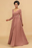 Load image into Gallery viewer, Blush V-Neck Long Sleeves Bridesmaid Dress