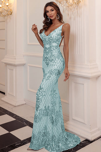 Blue Sequin Long Prom Dress