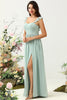 Load image into Gallery viewer, A Line Spaghetti Straps Dusty Sage Long Bridesmaid Dress with Ruffles